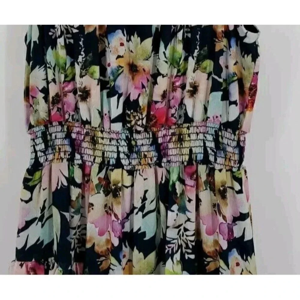Joseph Ribkoff Sz 16 Midnight Blue-Multi Floral Halter Dress Style 221334 Easter - Picture 5 of 15